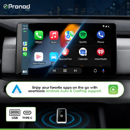PRONOD NITRO Wireless CarPlay & Android Auto Adapter | Plug & Play | Bluetooth 5.4 + 5GHz Wi-Fi | Auto Reconnect | Supports iPhone (iOS 10+) & Android (Android 11+) | USB & Type-C Compatible