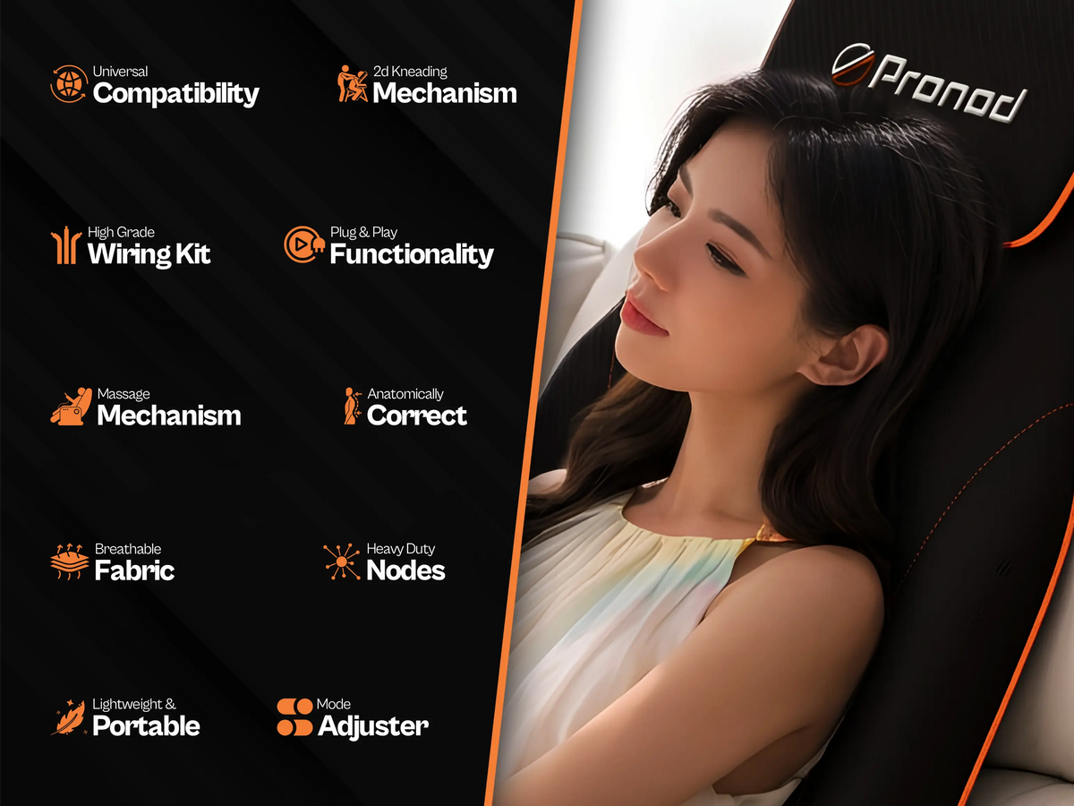 Pronod Portable Ergonomic Massage Office Chair Cushion for Car & Seat, Lumbar Support, Breathable Fabric, Adjustable Recline, Built-in Massage for Back, Neck & Waist – Home, Office & Car Use