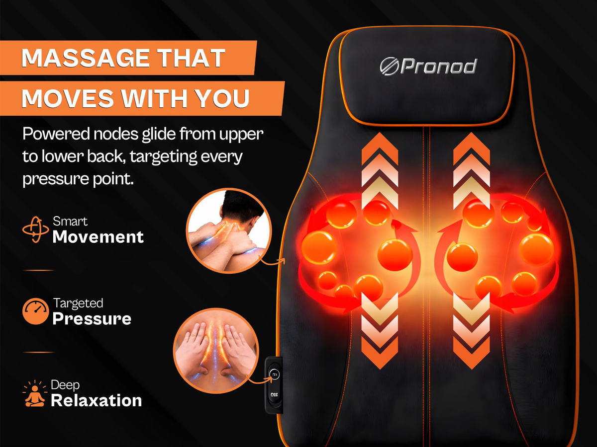 Pronod Portable Ergonomic Massage Office Chair Cushion for Car & Seat, Lumbar Support, Breathable Fabric, Adjustable Recline, Built-in Massage for Back, Neck & Waist – Home, Office & Car Use