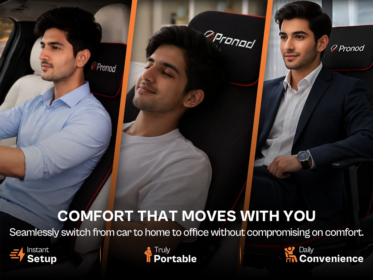Pronod Portable Ergonomic Massage Office Chair Cushion for Car & Seat, Lumbar Support, Breathable Fabric, Adjustable Recline, Built-in Massage for Back, Neck & Waist – Home, Office & Car Use