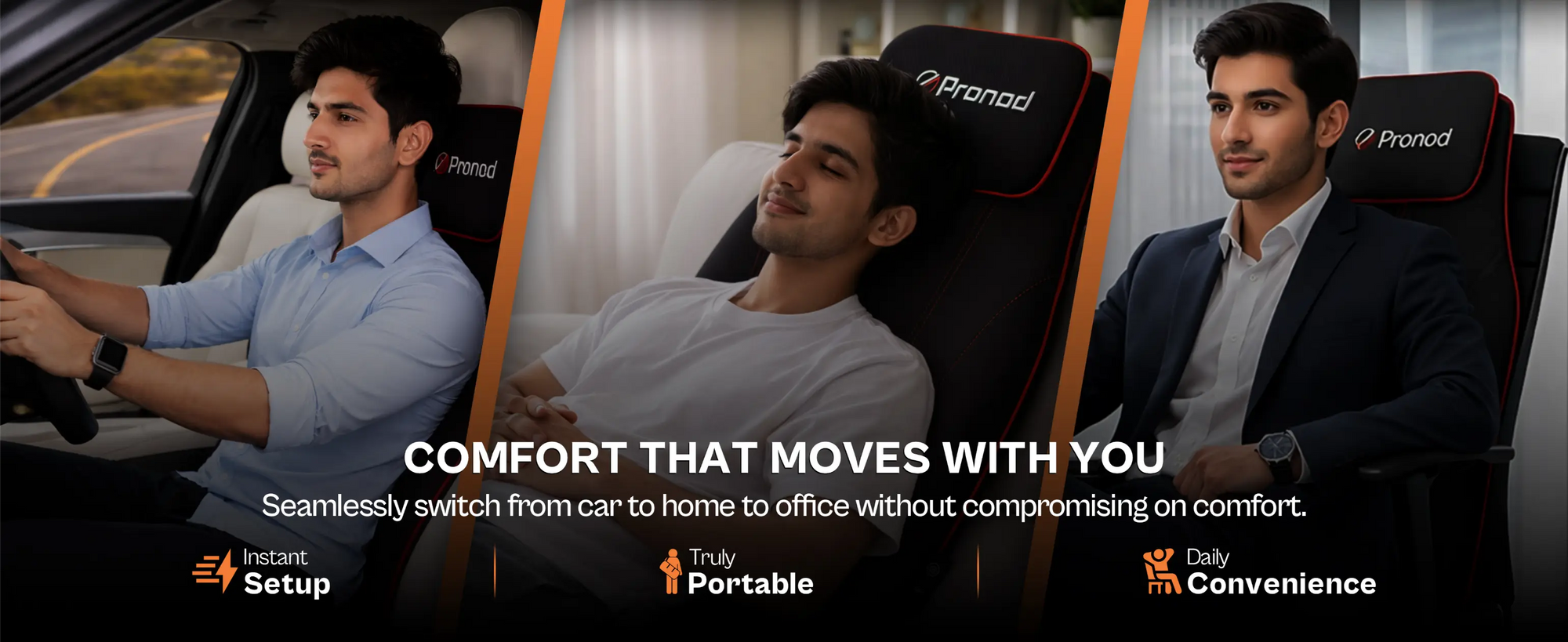 Pronod Portable Ergonomic Massage Office Chair Cushion for Car & Seat, Lumbar Support, Breathable Fabric, Adjustable Recline, Built-in Massage for Back, Neck & Waist – Home, Office & Car Use