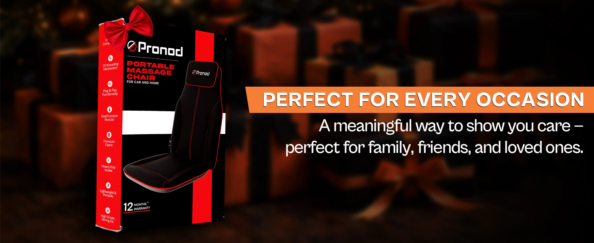 Pronod Portable Ergonomic Massage Office Chair Cushion for Car & Seat, Lumbar Support, Breathable Fabric, Adjustable Recline, Built-in Massage for Back, Neck & Waist – Home, Office & Car Use