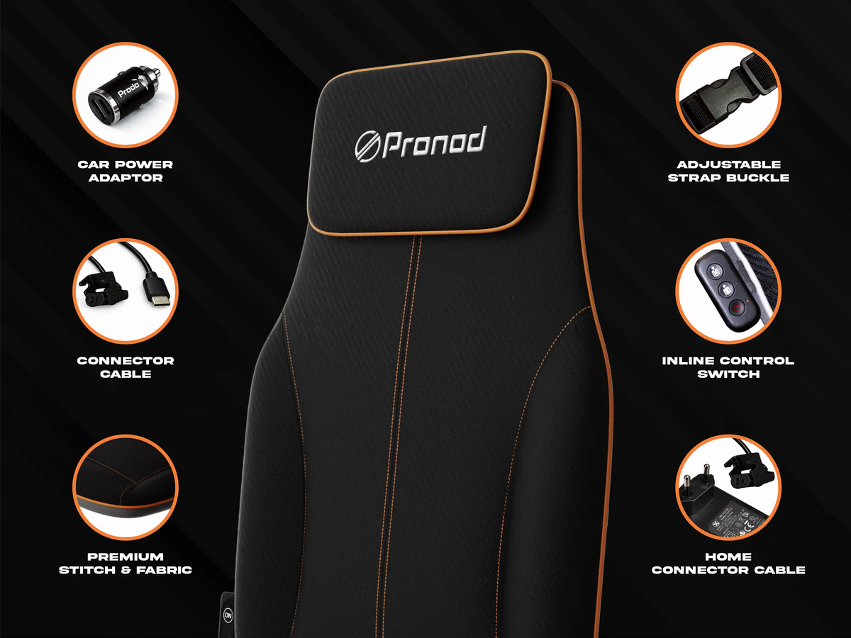Pronod Portable Ergonomic Massage Office Chair Cushion for Car & Seat, Lumbar Support, Breathable Fabric, Adjustable Recline, Built-in Massage for Back, Neck & Waist – Home, Office & Car Use