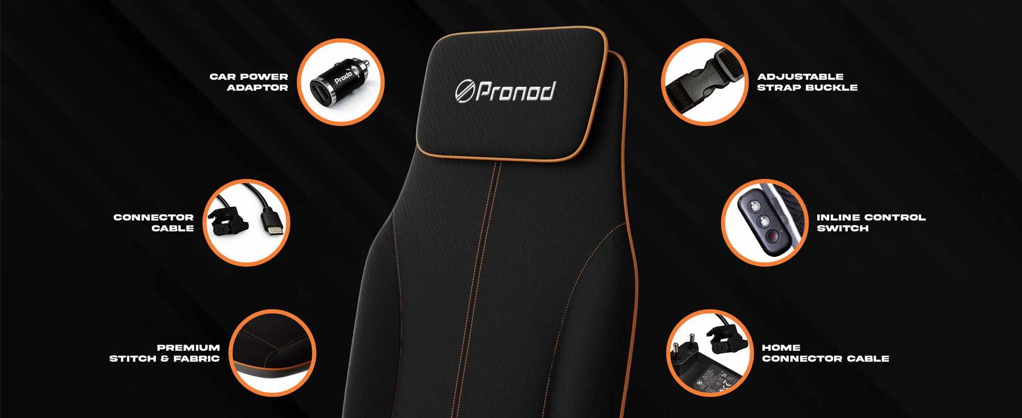 Pronod Portable Ergonomic Massage Office Chair Cushion for Car & Seat, Lumbar Support, Breathable Fabric, Adjustable Recline, Built-in Massage for Back, Neck & Waist – Home, Office & Car Use
