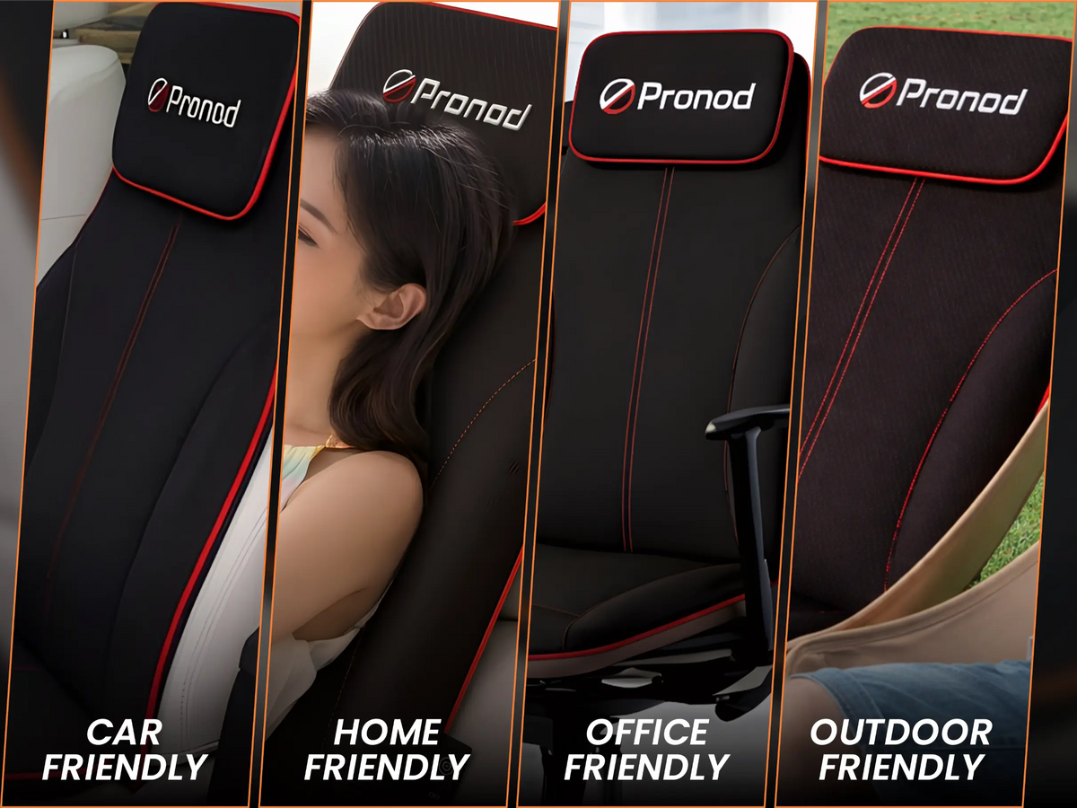 Pronod Portable Ergonomic Massage Office Chair Cushion for Car & Seat, Lumbar Support, Breathable Fabric, Adjustable Recline, Built-in Massage for Back, Neck & Waist – Home, Office & Car Use