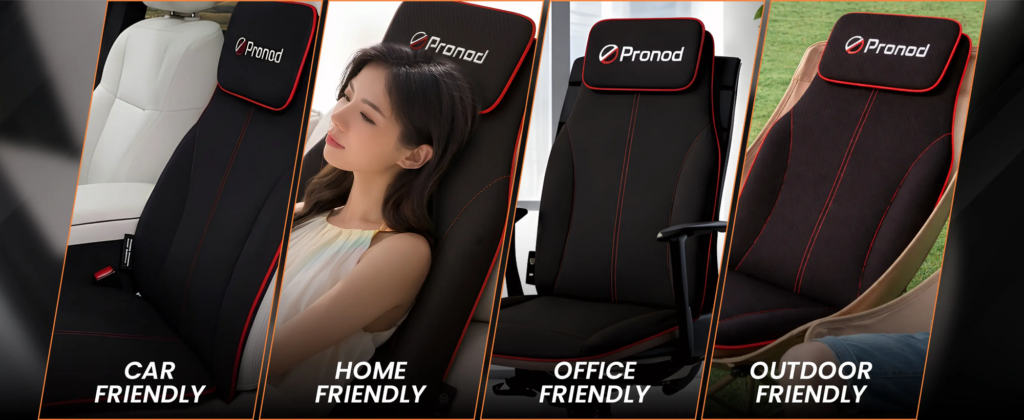 Pronod Portable Ergonomic Massage Office Chair Cushion for Car & Seat, Lumbar Support, Breathable Fabric, Adjustable Recline, Built-in Massage for Back, Neck & Waist – Home, Office & Car Use