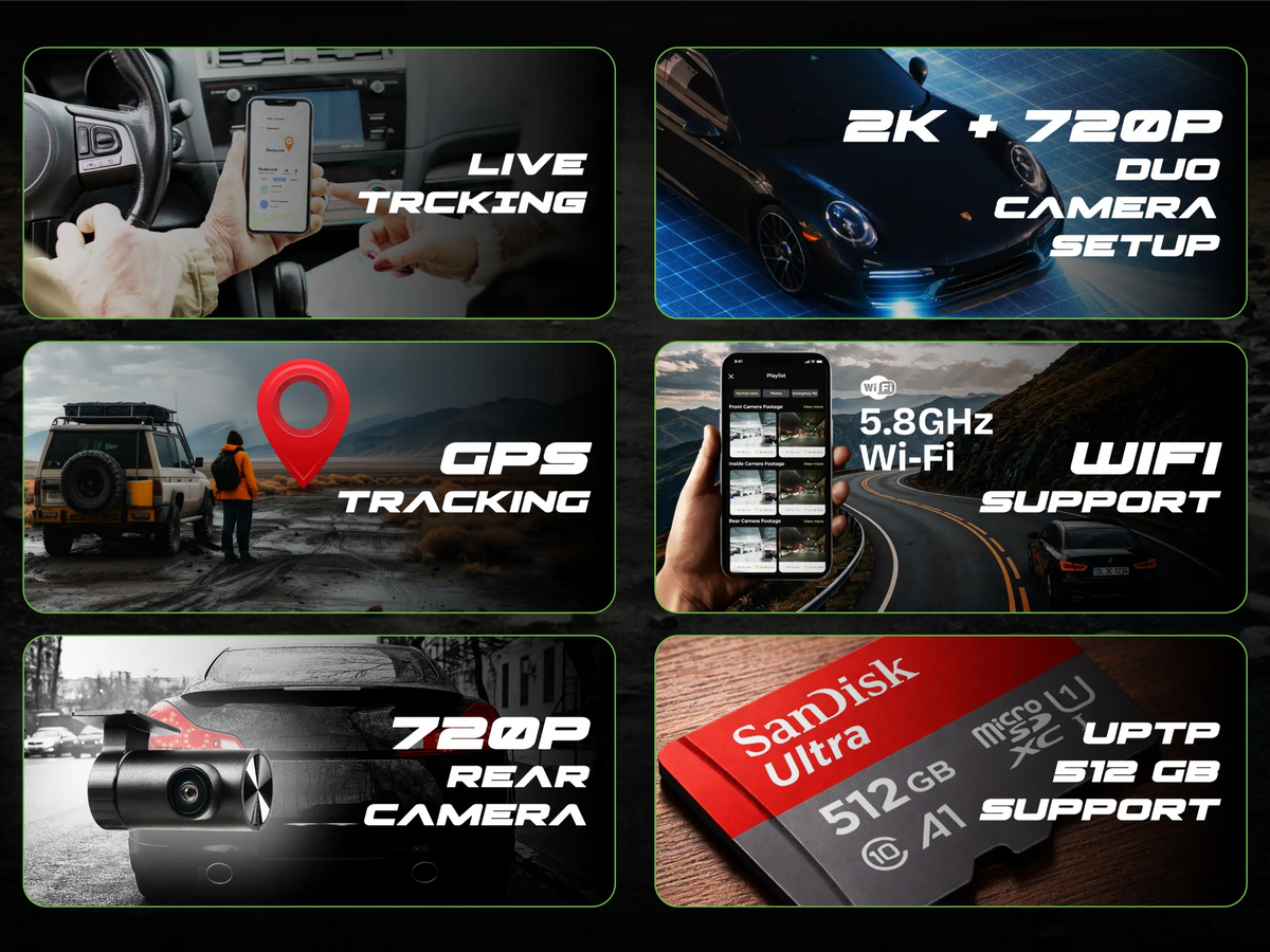 PRONOD Dash Cam for Car Front and Rear | Dashcam for Car with Mic | AI Voice Control, ADAS, Sensor, GPS Tracking, WiFi App, 24H Parking Mode, Supports 512GB (Pro_5GP)