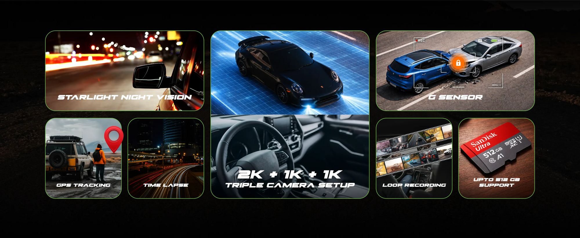 PRONOD 4K 3 Channel Dash Cam for Car Front, Rear & Cabin | UHD Dashcam with GPS, WiFi App Control & Night Vision | 3.2” IPS Screen, Built-in Mic, 24H Parking Monitor | Supports 512GB