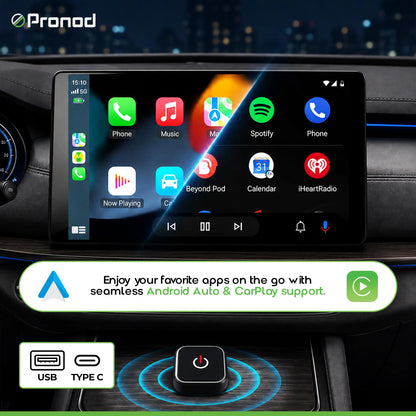 PRONOD Wireless CarPlay & Android Auto Adapter | Convert Factory Wired CarPlay to Wireless | Fast Bluetooth & 5GHz WiFi | Auto Reconnect | USB & Type-C | Plug & Play | Compatible with iPhone iOS