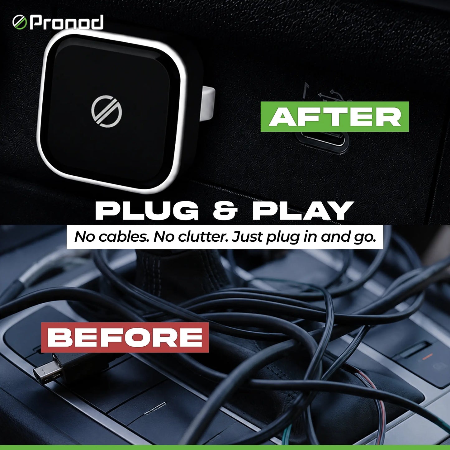PRONOD Wireless CarPlay & Android Auto Adapter | Convert Factory Wired CarPlay to Wireless | Fast Bluetooth & 5GHz WiFi | Auto Reconnect | USB & Type-C | Plug & Play | Compatible with iPhone iOS
