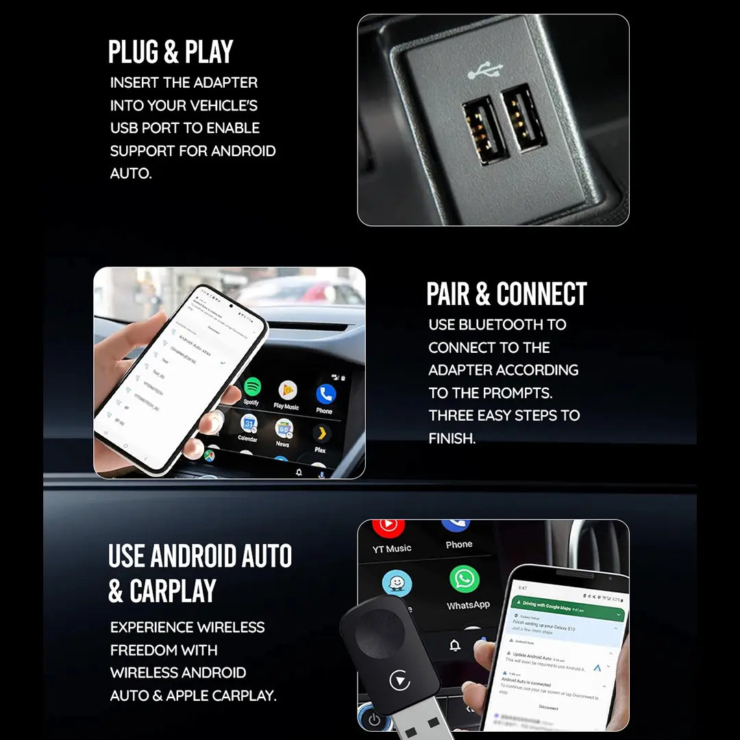 Pronod Wireless Carplay Adapter Revv Edition | Android Auto Wireless Adapter with USB A & USB C Support| Auto Connect & Stable Performance | OEM Control Compatible | 12 Months Warranty- Plug & Play