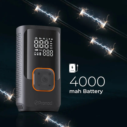 Pronod Portable Tyre Inflator for Car and Bike | Tyre Inflator Kit Works |LED Display, 150 PSI, 4000 Mah Battery, Fast Inflation Pressure Detection air Pump Compressor for Cycles, Balls -12m Warranty