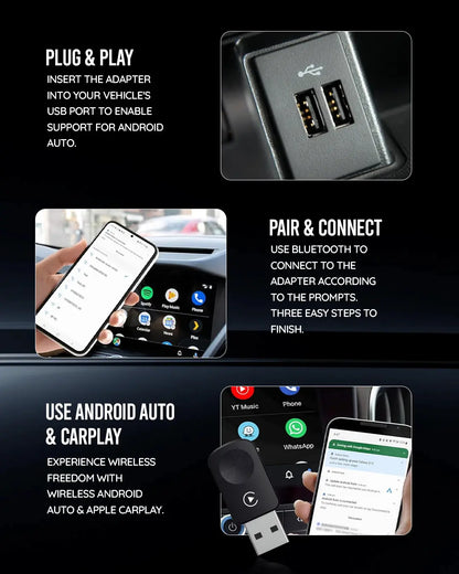 PRONOD REVV Wireless CarPlay & Android Auto Adapter | Converts Wired CarPlay & Android Auto to Wireless | Plug & Play | Auto Reconnect | Bluetooth & 5GHz Wi-Fi | USB Adapter for Factory CarPlay Vehicles