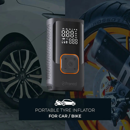 Pronod Portable Tyre Inflator for Car and Bike | Tyre Inflator Kit Works |LED Display, 150 PSI, 4000 Mah Battery, Fast Inflation Pressure Detection air Pump Compressor for Cycles, Balls -12m Warranty