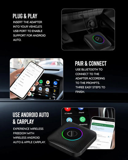 PRONOD AI Box Wireless Carplay Adapter | Stream YouTube, Netflix, Hotstar with Android Auto Wireless Adapter in Car Screen | Qualcomm Octacore, Android 13-4GB+64GB | Supports 4G Sim- Plug and Play