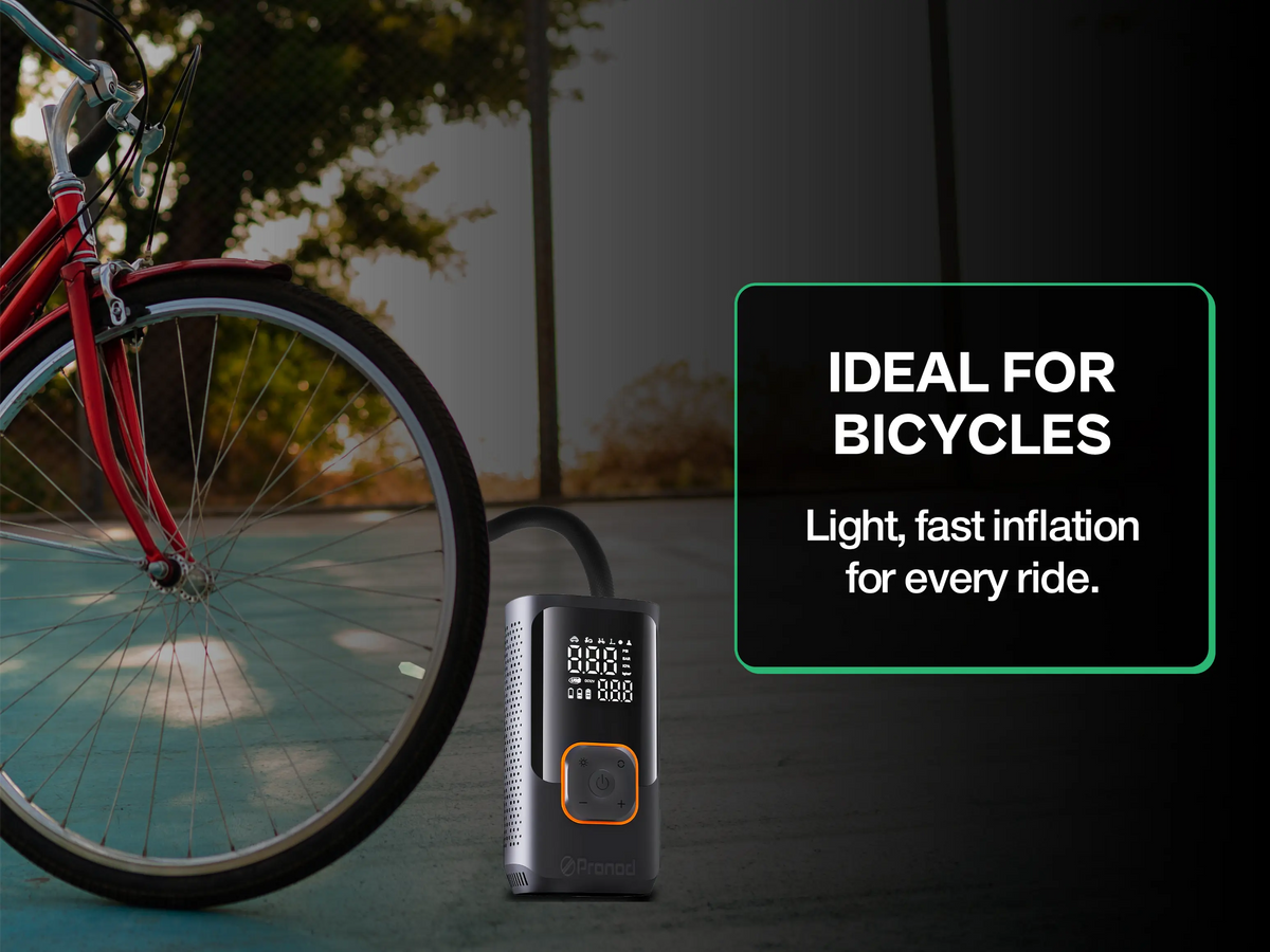 Pronod Portable Tyre Inflator for Car and Bike | Tyre Inflator Kit Works |LED Display, 150 PSI, 4000 Mah Battery, Fast Inflation Pressure Detection air Pump Compressor for Cycles, Balls -12m Warranty