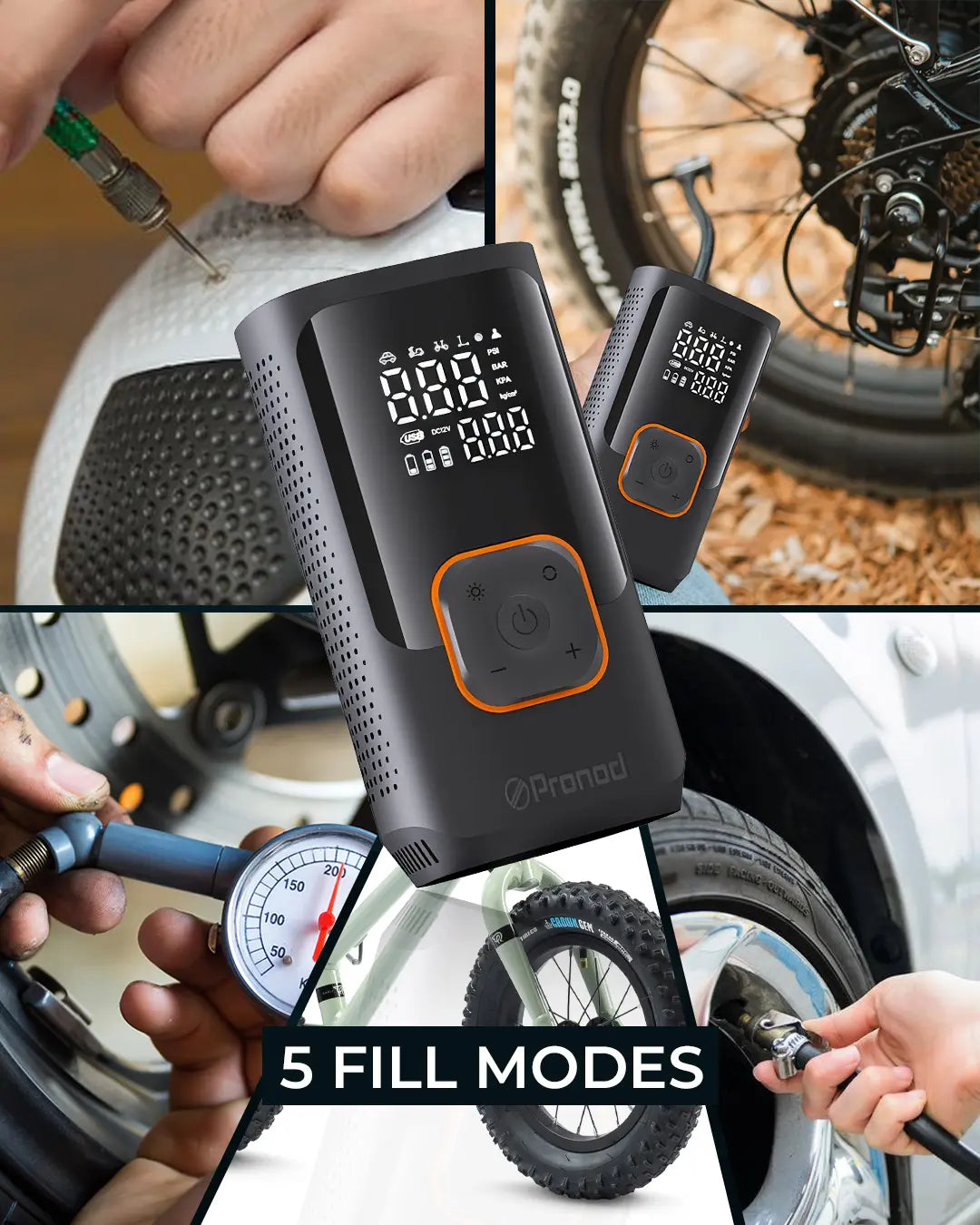 Pronod Portable Tyre Inflator for Car and Bike | Tyre Inflator Kit Works |LED Display, 150 PSI, 4000 Mah Battery, Fast Inflation Pressure Detection air Pump Compressor for Cycles, Balls -12m Warranty