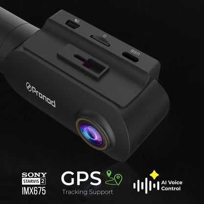PRONOD 6K Triple Dash Cam for Car Front and Rear | Dashcam for Car with Mic | AI Voice Control, ADAS, 2.45" Display, Sony Starvis 2 Sensor, GPS Tracking, WiFi App, 24H Parking Mode, Supports 512GB