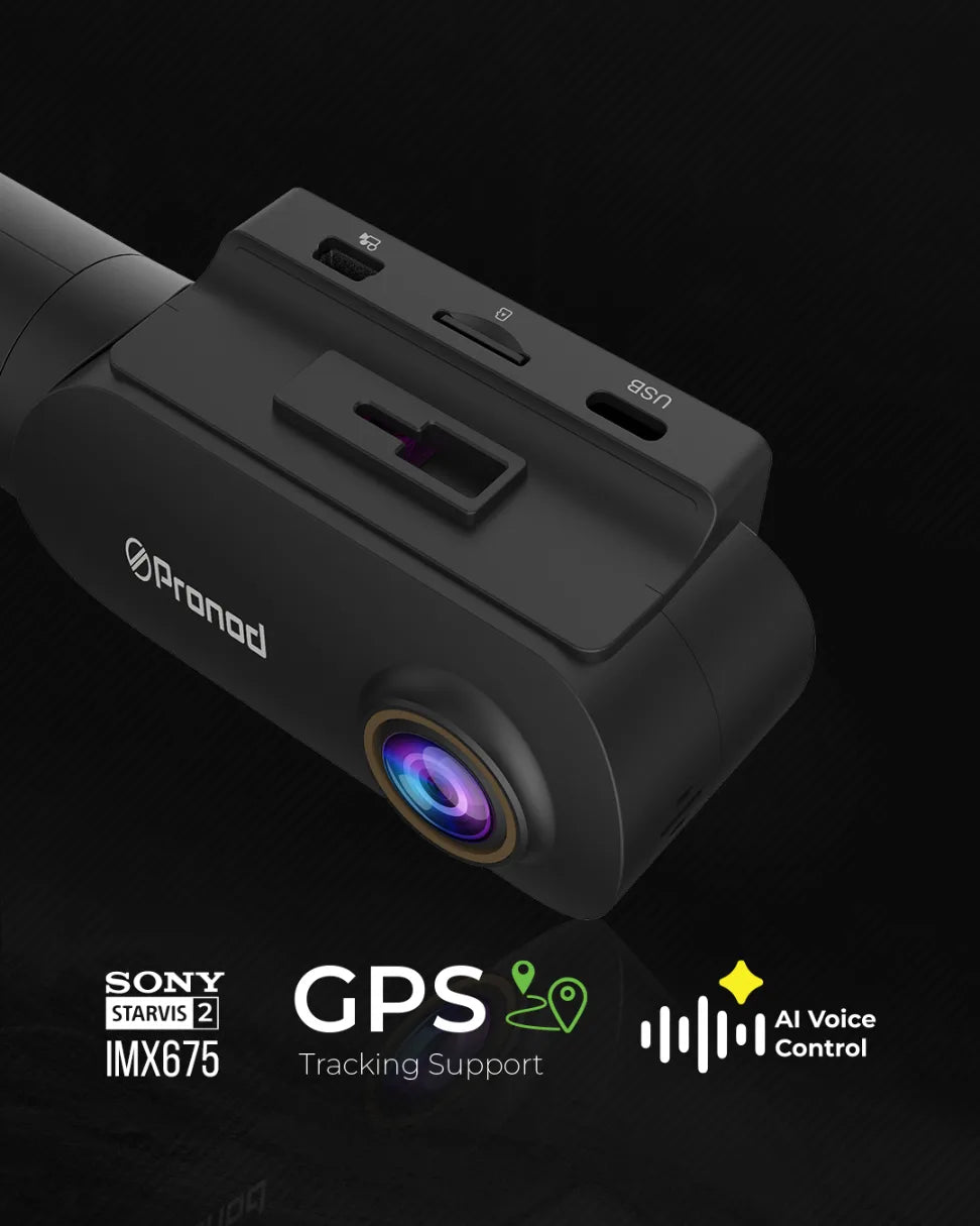 PRONOD 6K Triple Dash Cam for Car Front and Rear | Dashcam for Car with Mic | AI Voice Control, ADAS, 2.45" Display, Sony Starvis 2 Sensor, GPS Tracking, WiFi App, 24H Parking Mode, Supports 512GB