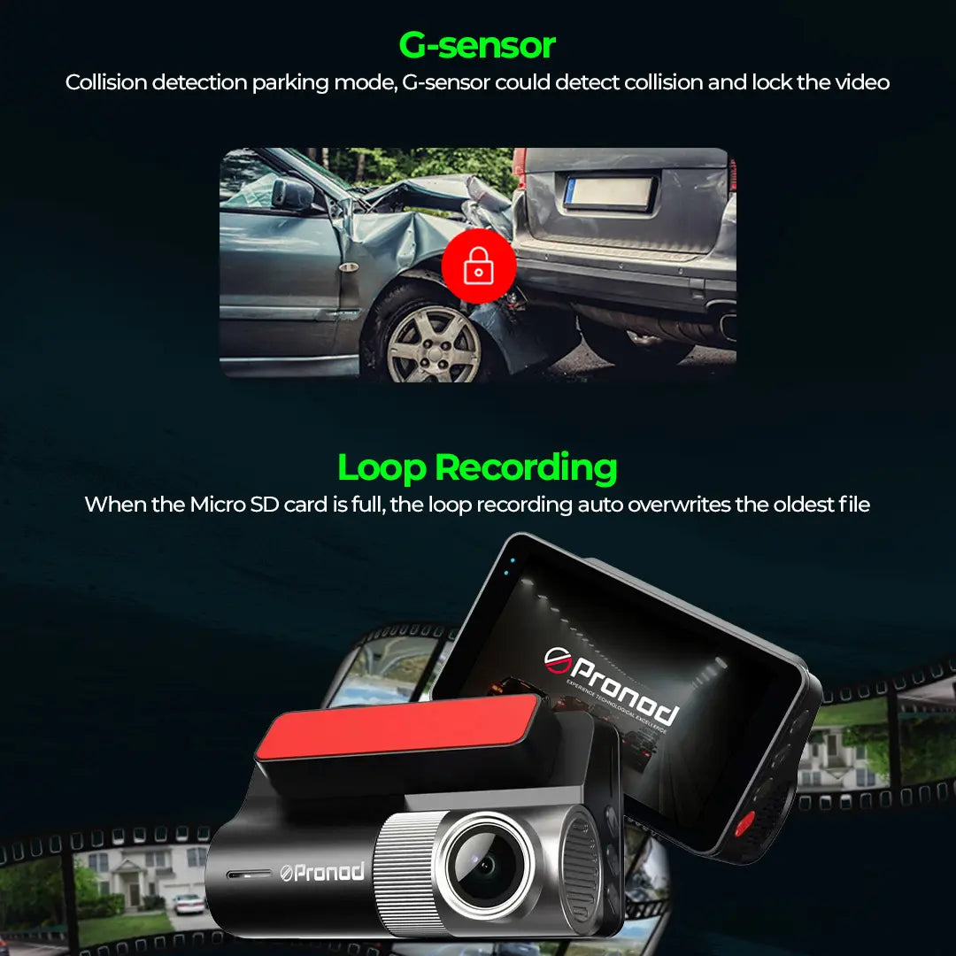 PRONOD Car Dash Camera Front and Rear | 2K + 1K Dual Recording | WiFi Dashcam with App, 3" IPS Display, Built-in Mic, Night Vision, G-Sensor | 24H Parking Mode | Supports 512GB