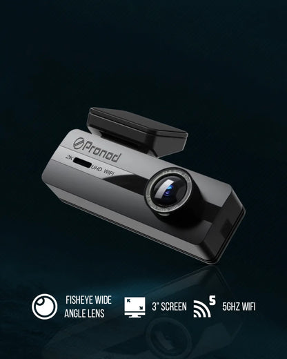 PRONOD 2K UHD Dash Cam for Cars with WiFi App Control, 1.5” Display, Night Vision, Parking Monitor, Motion Detection, G-Sensor & Loop Recording, Supports 128GB SD Card – Car Dashboard Camera