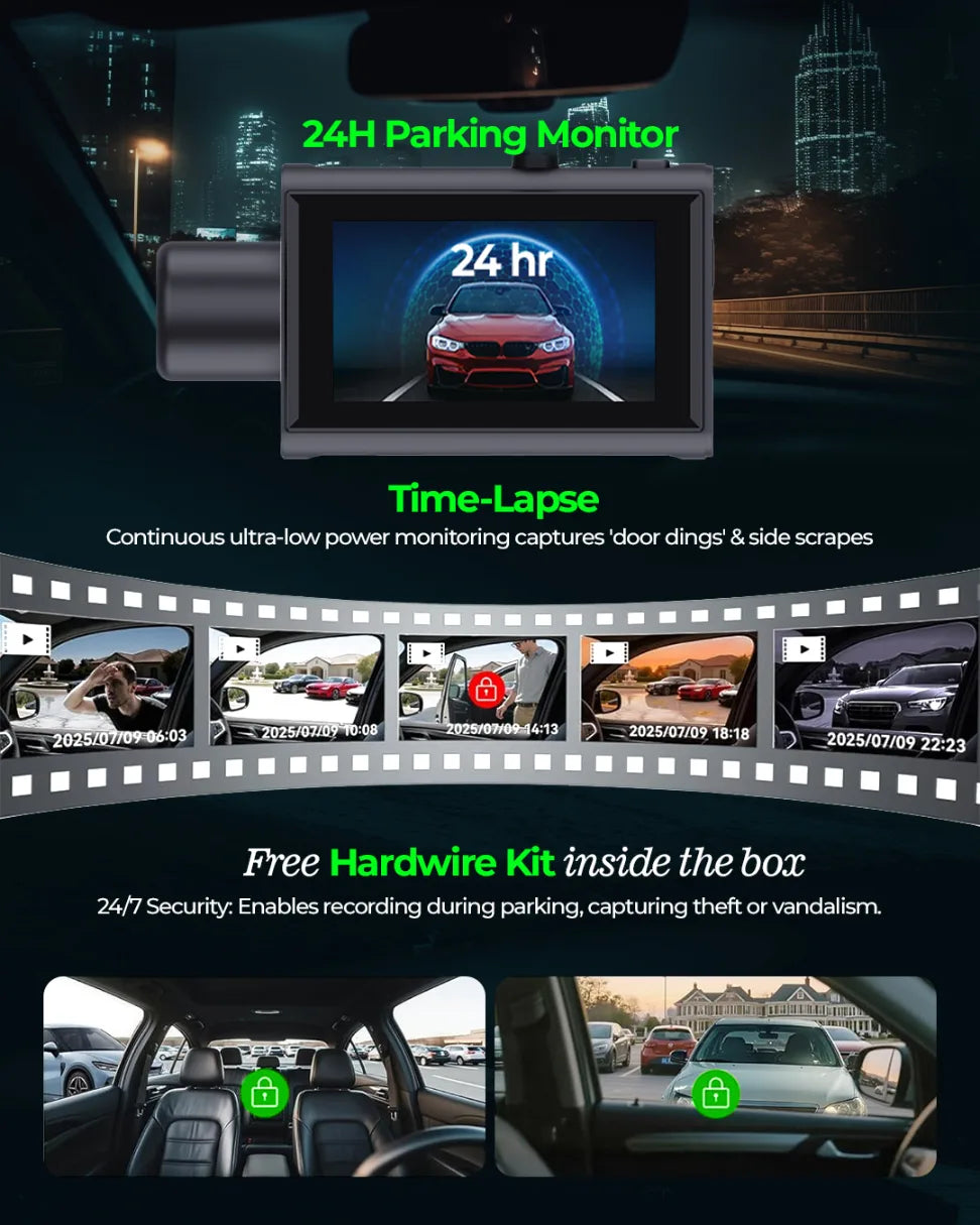 PRONOD 1K+1K Dual Dash Cam for Car Front and Rear | Dashcam for Car with Mic, 3" Touch Screen, Live GPS Tracking, Night Vision, WiFi App Control, G-Sensor, 24H Parking Mode, Supports 256GB