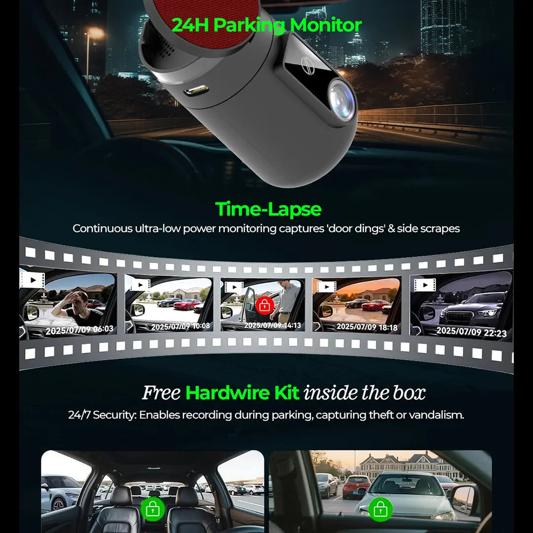 PRONOD 360° Rotatable Dash Cam for Car Front (1080P) | Dashcam for Car with Mic, 1080p Full HD Resolution, Night Vision, WiFi App and Voice Control, G-Sensor, Supports 128GB