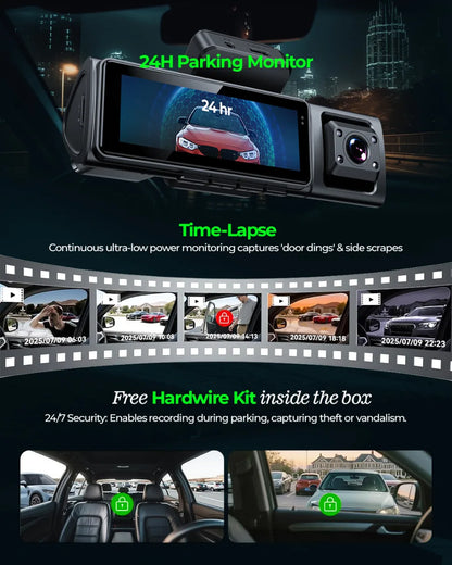 PRONOD 4K 3 Channel Dash Cam for Car Front, Rear & Cabin | UHD Dashcam with GPS, WiFi App Control & Night Vision | 3.2” IPS Screen, Built-in Mic, 24H Parking Monitor | Supports 512GB