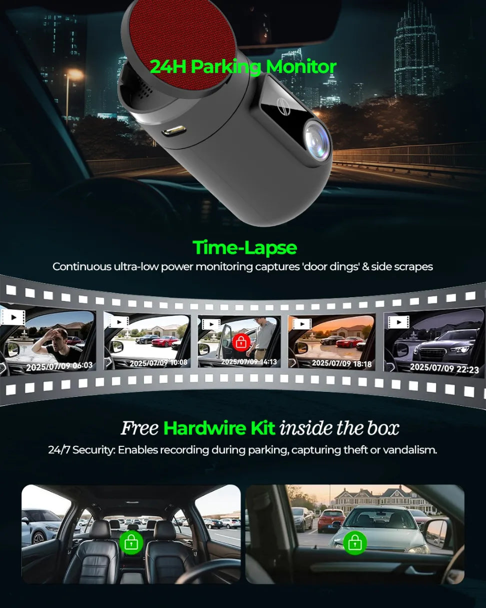 PRONOD 360° Rotatable Dash Cam for Car Front (1080P) | Dashcam for Car with Mic, 1080p Full HD Resolution, Night Vision, WiFi App and Voice Control, G-Sensor, Supports 128GB