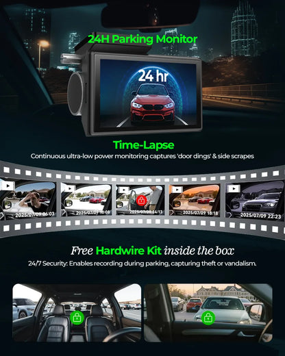 PRONOD 4K+2.5K Dash Cam for Car Front and Rear | Dashcam for Car with Mic, 3" Touch Screen, ADAS, GPS Tracking, Night Vision, WiFi App Control, 24H Parking Mode, Supports 512GB | Free Hardwire Kit