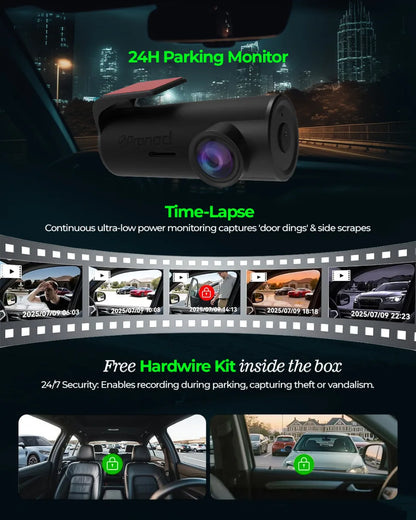 PRONOD PRO Z-2K Dash Cam for Car Front Only | 360° Rotatable Dashcam for Car with Mic | Night Vision, WiFi App Control, G-Sensor | 24H Parking Mode, Supports 128GB | Free Hardwire Kit
