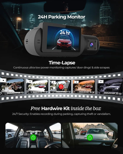 PRONOD 6K Triple Dash Cam for Car Front and Rear | Dashcam for Car with Mic | AI Voice Control, ADAS, 2.45" Display, Sony Starvis 2 Sensor, GPS Tracking, WiFi App, 24H Parking Mode, Supports 512GB