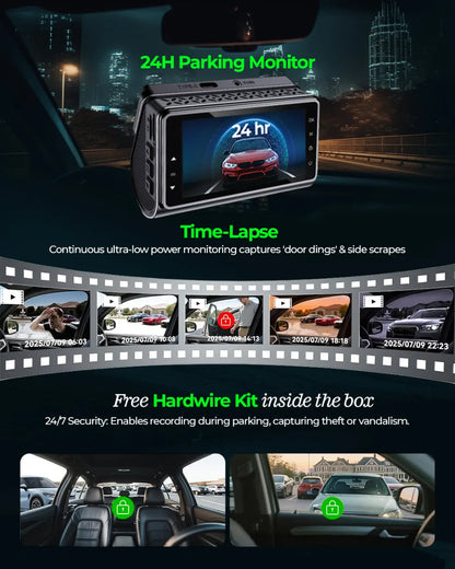 PRONOD Dash Cam for Car Front and Rear | Dashcam for Car with Mic | AI Voice Control, ADAS, Sensor, GPS Tracking, WiFi App, 24H Parking Mode, Supports 512GB (Pro_5GP)