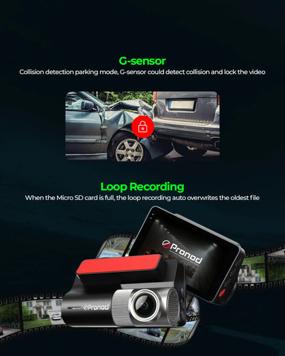 PRONOD Car Dash Camera Front and Rear | 2K + 1K Dual Recording | WiFi Dashcam with App, 3" IPS Display, Built-in Mic, Night Vision, G-Sensor | 24H Parking Mode | Supports 512GB