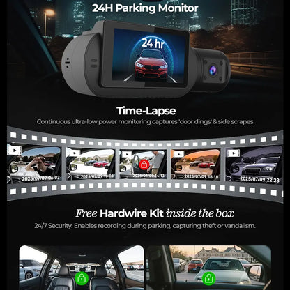 PRONOD 6K Triple Dash Cam for Car Front and Rear | Dashcam for Car with Mic | AI Voice Control, ADAS, 2.45" Display, Sony Starvis 2 Sensor, GPS Tracking, WiFi App, 24H Parking Mode, Supports 512GB