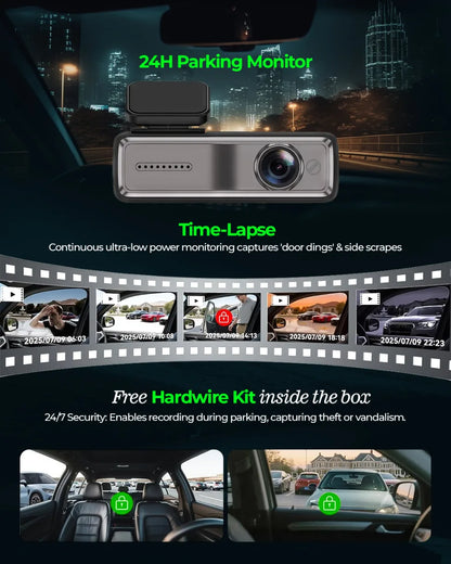 PRONOD 2K Dash Cam for Car | Dashcam for Car with Mic- Full HD Resolution, Night Vision, WiFi App Control, G-Sensor, 24H Parking Mode, Loop Recording,- Supports 128GB, Free Hardware Kit
