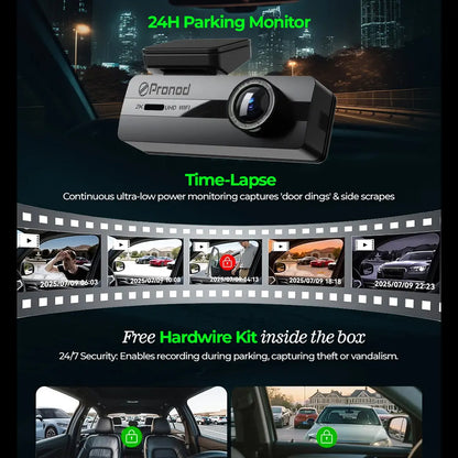 PRONOD 2K UHD Dash Cam for Cars with WiFi App Control, 1.5” Display, Night Vision, Parking Monitor, Motion Detection, G-Sensor & Loop Recording, Supports 128GB SD Card – Car Dashboard Camera