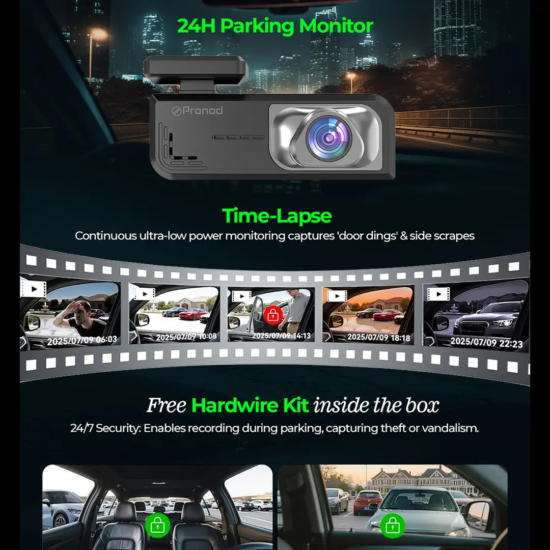 PRONOD Dashcam for Car | 1.5” Screen Night Vision, WiFi & App Control | G-Sensor, 24/7 Parking Mode, Loop Recording, Time-Lapse | Built-in Mic, 170° Wide Angle | Supports 512GB | Free Hardwire Kit