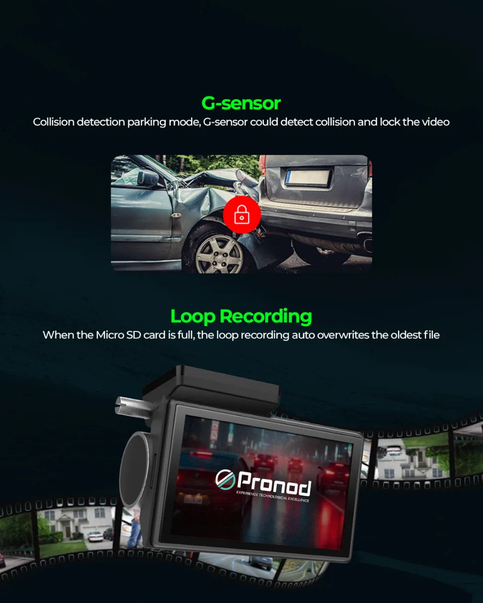 PRONOD 4K+2.5K Dash Cam for Car Front and Rear | Dashcam for Car with Mic, 3" Touch Screen, ADAS, GPS Tracking, Night Vision, WiFi App Control, 24H Parking Mode, Supports 512GB | Free Hardwire Kit