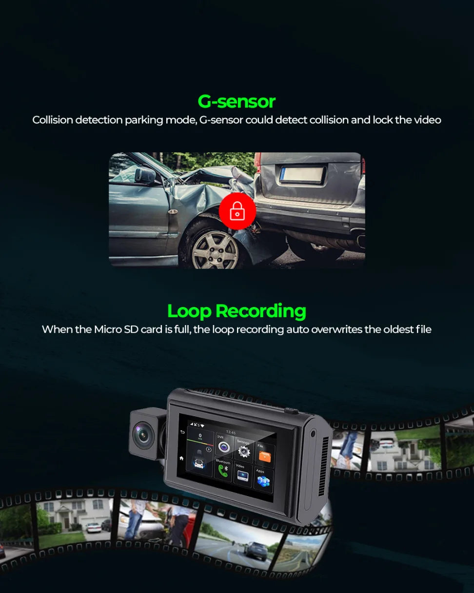 PRONOD 1K+1K Dual Dash Cam for Car Front and Rear | Dashcam for Car with Mic, 3" Touch Screen, Live GPS Tracking, Night Vision, WiFi App Control, G-Sensor, 24H Parking Mode, Supports 256GB