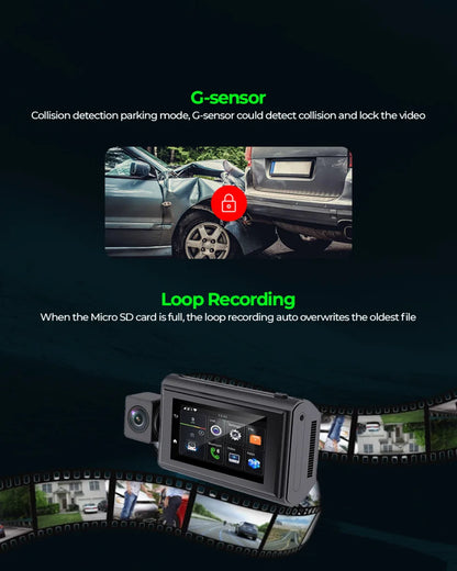 PRONOD 1K+1K Dual Dash Cam for Car Front and Rear | Dashcam for Car with Mic, 3" Touch Screen, Live GPS Tracking, Night Vision, WiFi App Control, G-Sensor, 24H Parking Mode, Supports 256GB