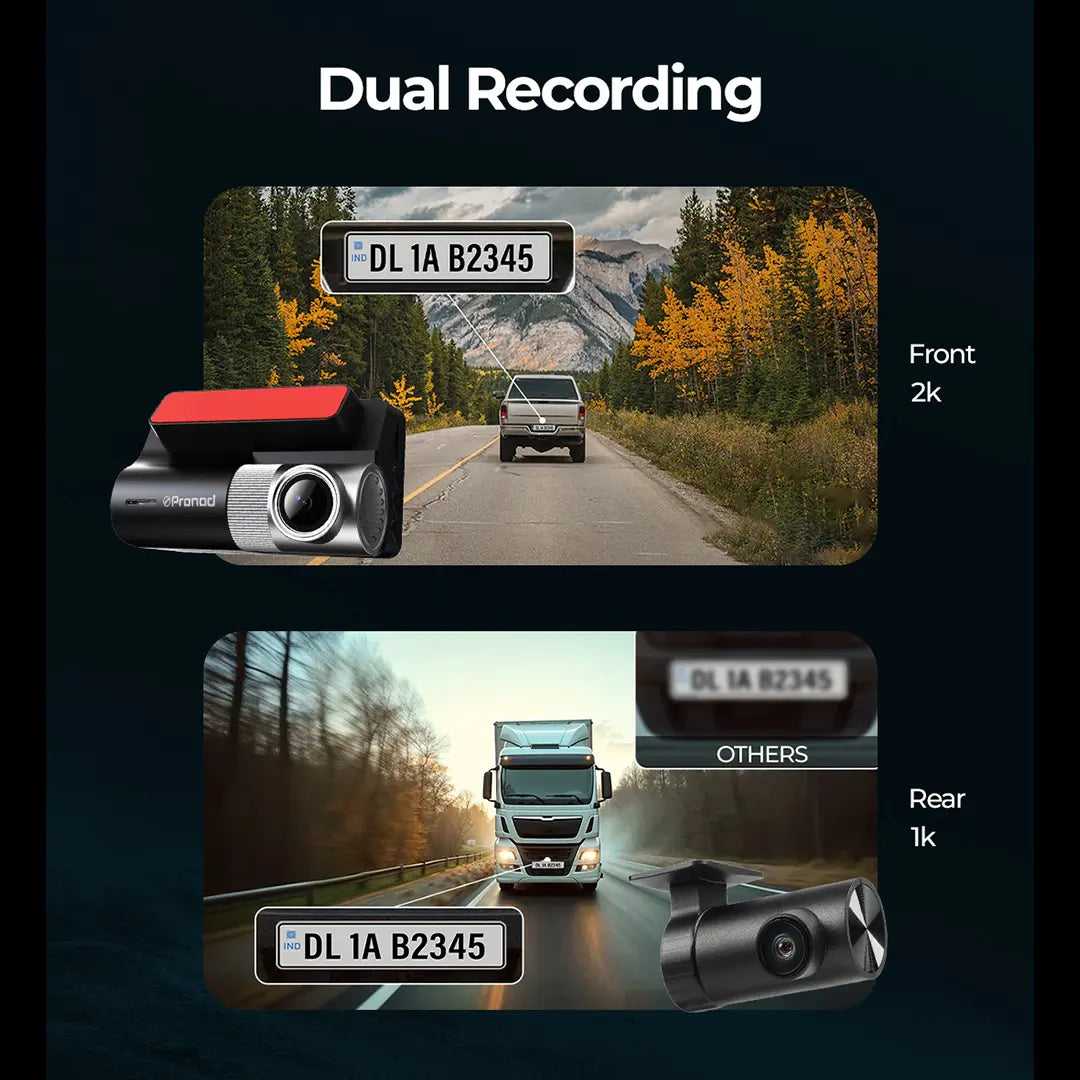 PRONOD Car Dash Camera Front and Rear | 2K + 1K Dual Recording | WiFi Dashcam with App, 3" IPS Display, Built-in Mic, Night Vision, G-Sensor | 24H Parking Mode | Supports 512GB