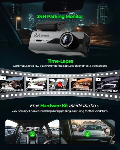 PRONOD 2K UHD Dash Cam for Cars with WiFi App Control, 1.5” Display, Night Vision, Parking Monitor, Motion Detection, G-Sensor & Loop Recording, Supports 128GB SD Card – Car Dashboard Camera