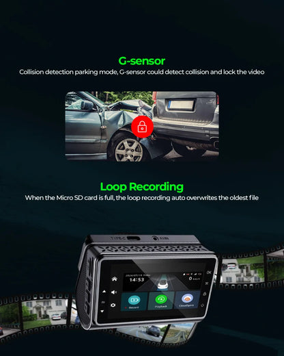PRONOD Dash Cam for Car Front and Rear | Dashcam for Car with Mic | AI Voice Control, ADAS, Sensor, GPS Tracking, WiFi App, 24H Parking Mode, Supports 512GB (Pro_5GP)