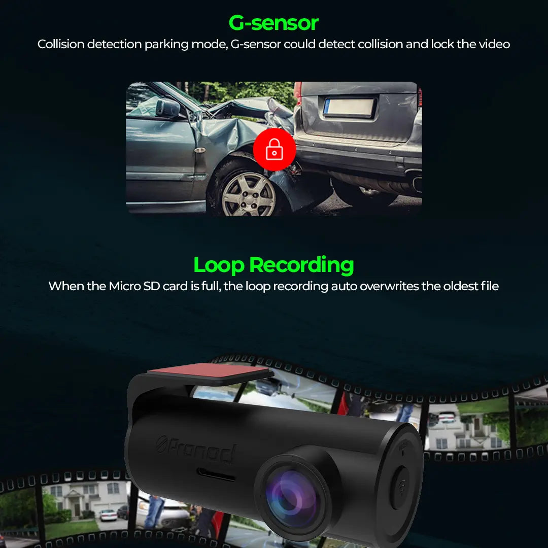 PRONOD PRO Z-2K Dash Cam for Car Front Only | 360° Rotatable Dashcam for Car with Mic | Night Vision, WiFi App Control, G-Sensor | 24H Parking Mode, Supports 128GB | Free Hardwire Kit