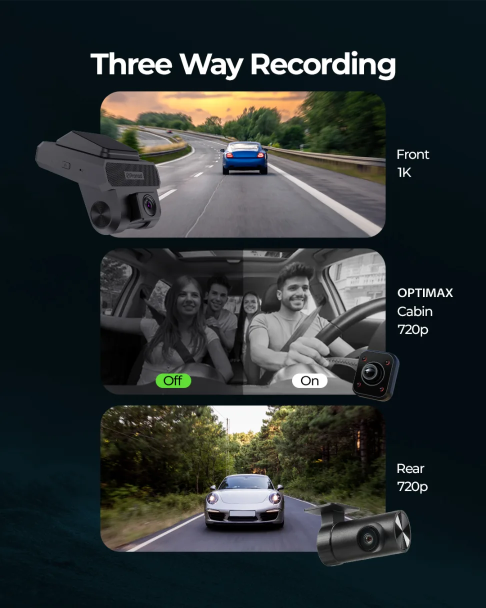 PRONOD 4GX 1K+720P+720P Dash Cam for Car Front and Rear | Dashcam for Car with Mic | Night Vision, G-Sensor, ADAS | SOS Button, Driver Monitoring System | Live GPS Tracking, Supports 512GB