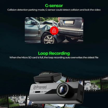 PRONOD 2K UHD Dash Cam for Cars with WiFi App Control, 1.5” Display, Night Vision, Parking Monitor, Motion Detection, G-Sensor & Loop Recording, Supports 128GB SD Card – Car Dashboard Camera