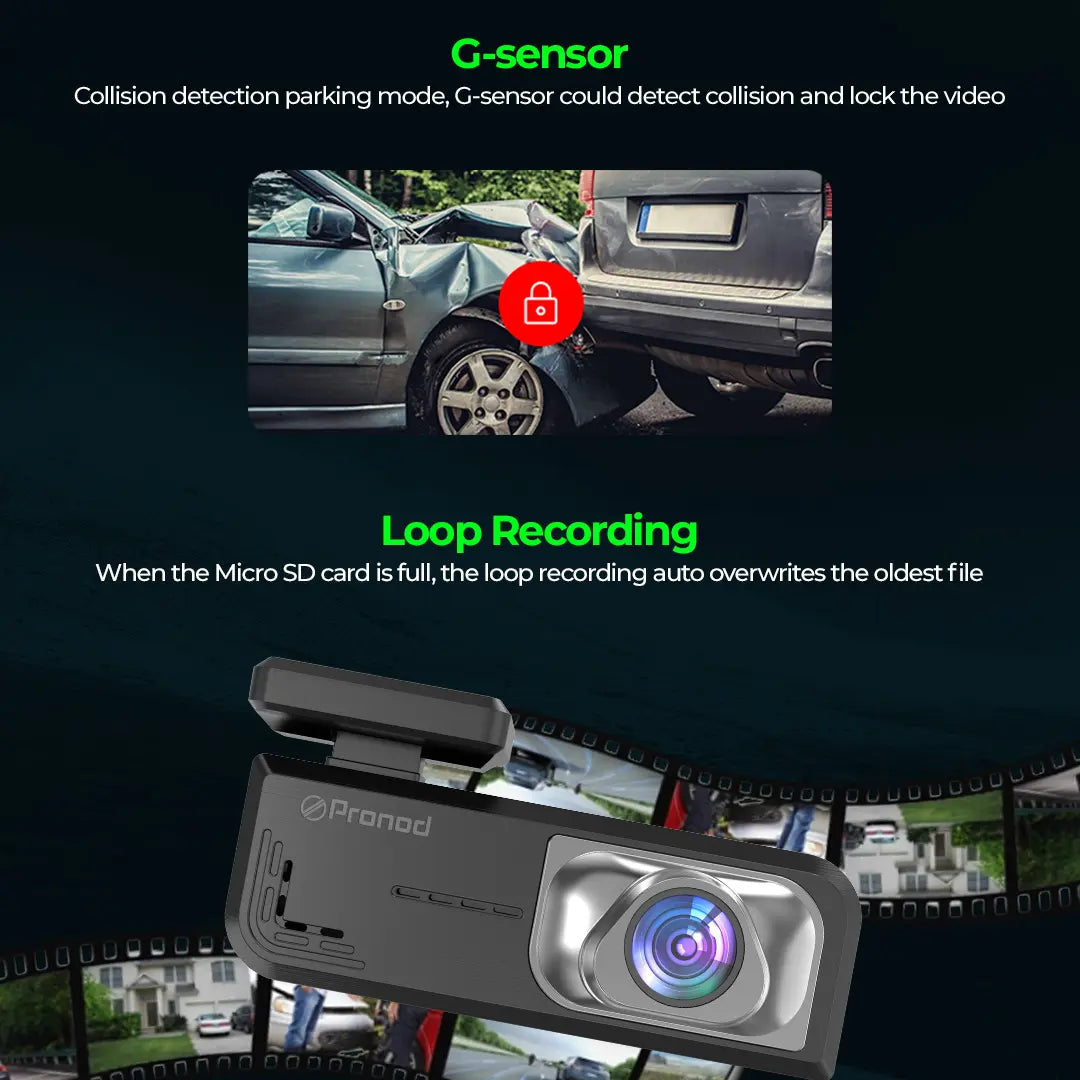 PRONOD Dashcam for Car | 1.5” Screen Night Vision, WiFi & App Control | G-Sensor, 24/7 Parking Mode, Loop Recording, Time-Lapse | Built-in Mic, 170° Wide Angle | Supports 512GB | Free Hardwire Kit
