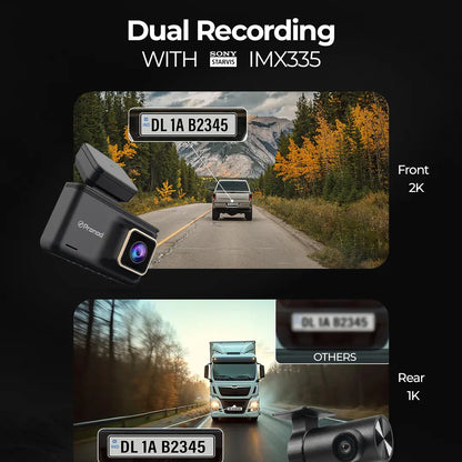 PRONOD 3K (2K+1K) Dash Cam for Car Front and Rear | Dashcam for Car with Mic | AI Voice Control, ADAS, Sensor, GPS Tracking, WiFi App, 24H Parking Mode, Supports 512GB (X2)