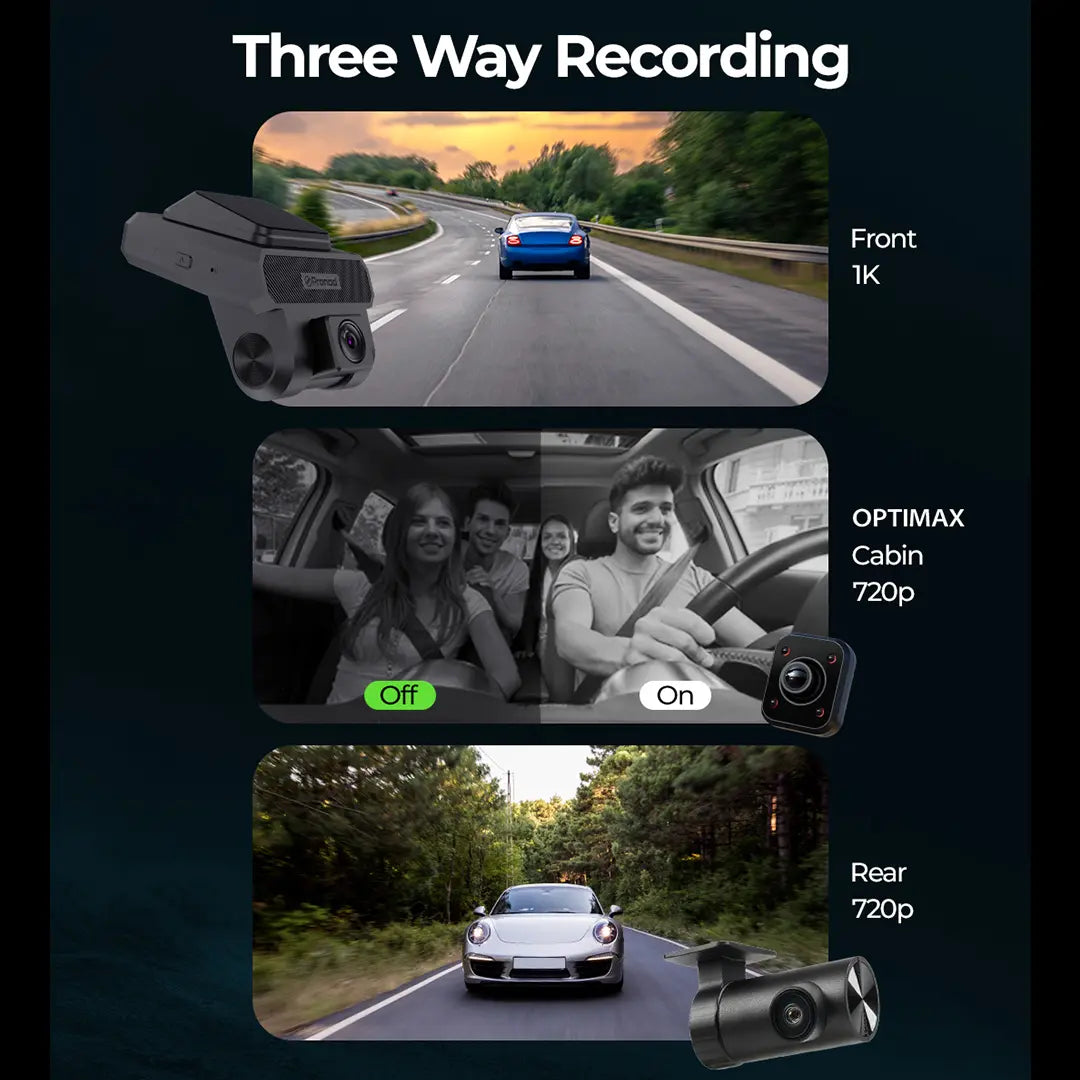 PRONOD 4GX 1K+720P+720P Dash Cam for Car Front and Rear | Dashcam for Car with Mic | Night Vision, G-Sensor, ADAS | SOS Button, Driver Monitoring System | Live GPS Tracking, Supports 512GB